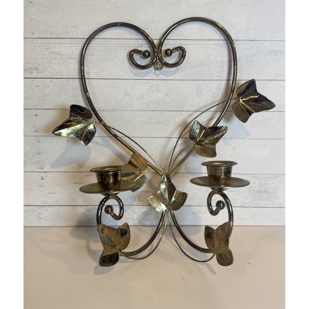 Vintage HOMCO Style Wall Candle Holder Brass Tone Ivy Leaves 11" Metal Sconce